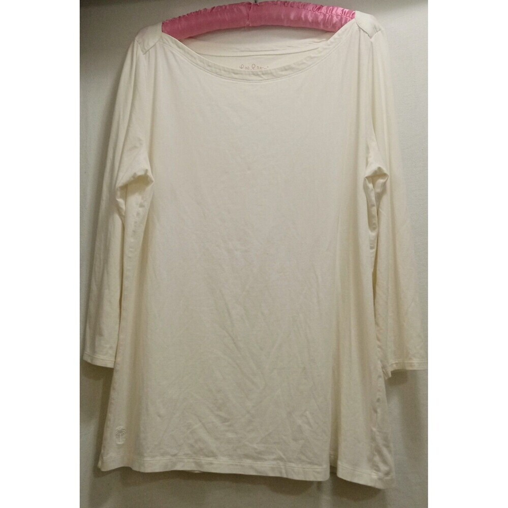 LILLY PULITZER White Boatneck 3/4 Sleeves Pima Cotton Spandex Women's XL